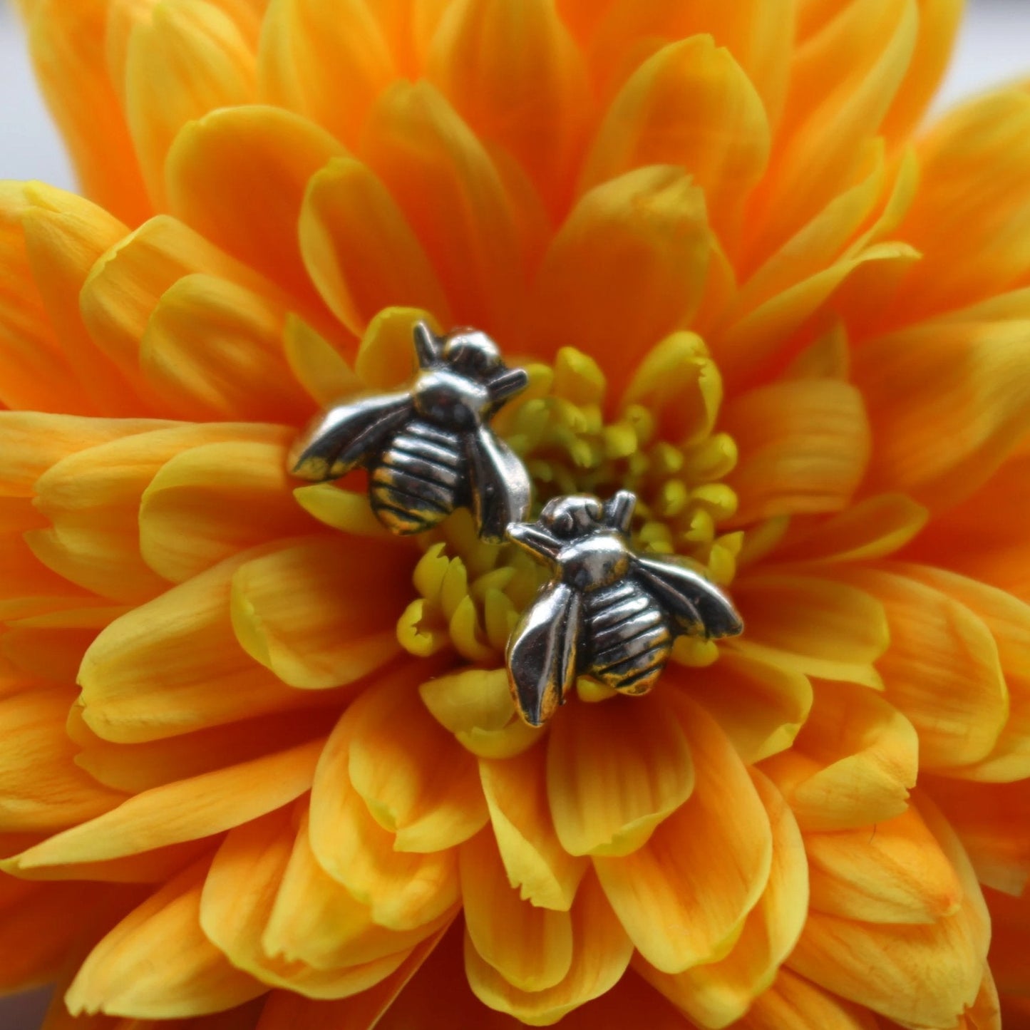 Silver Bee Earrings with a Touch of Gold