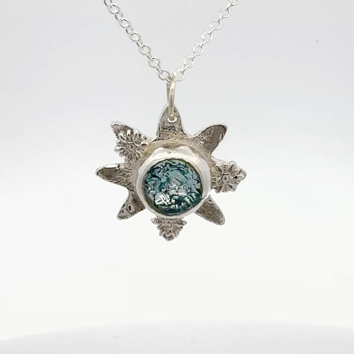 Silver Star with Silvery Blue Dichroic Cabochon Necklace