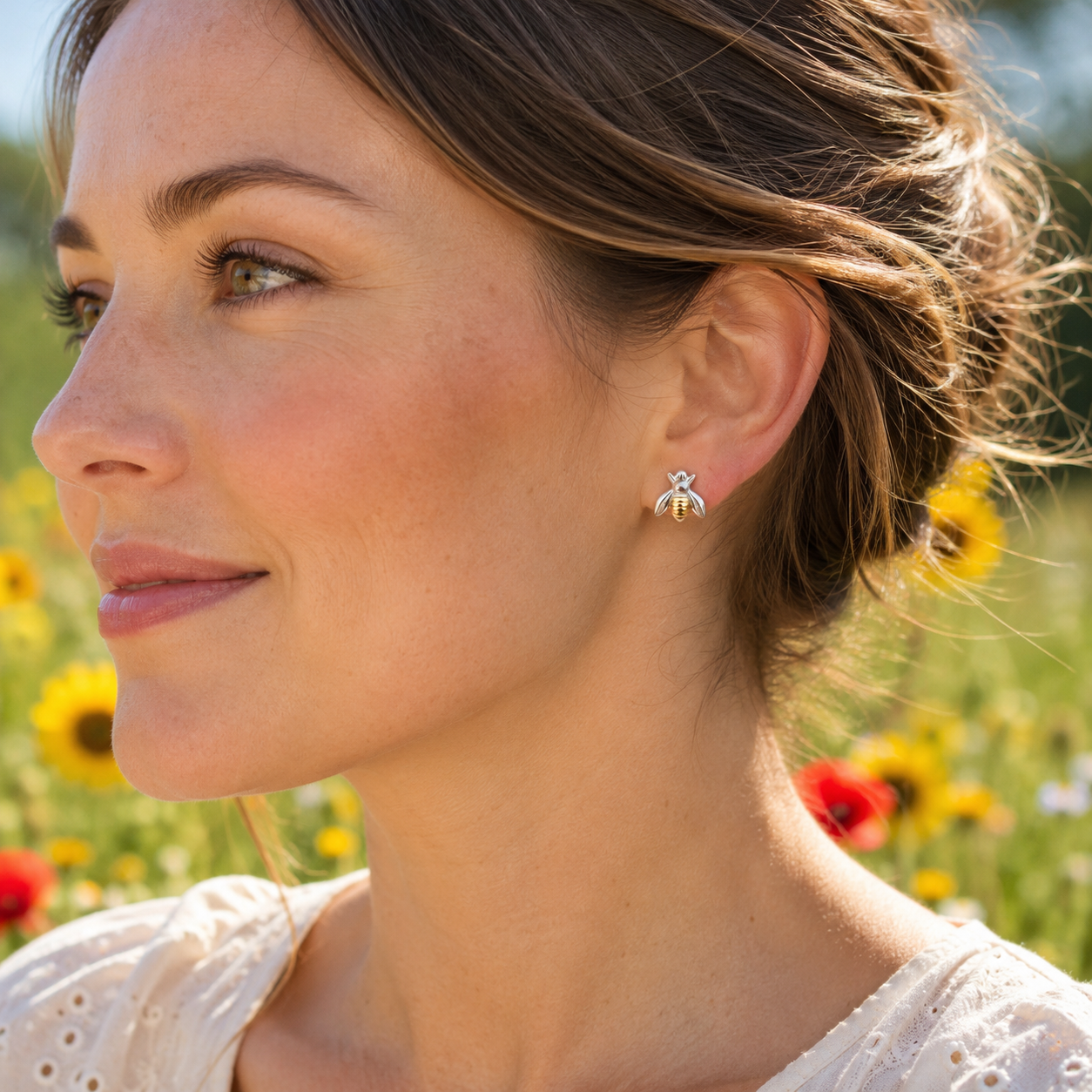 Silver Bee Earrings with a Touch of Gold