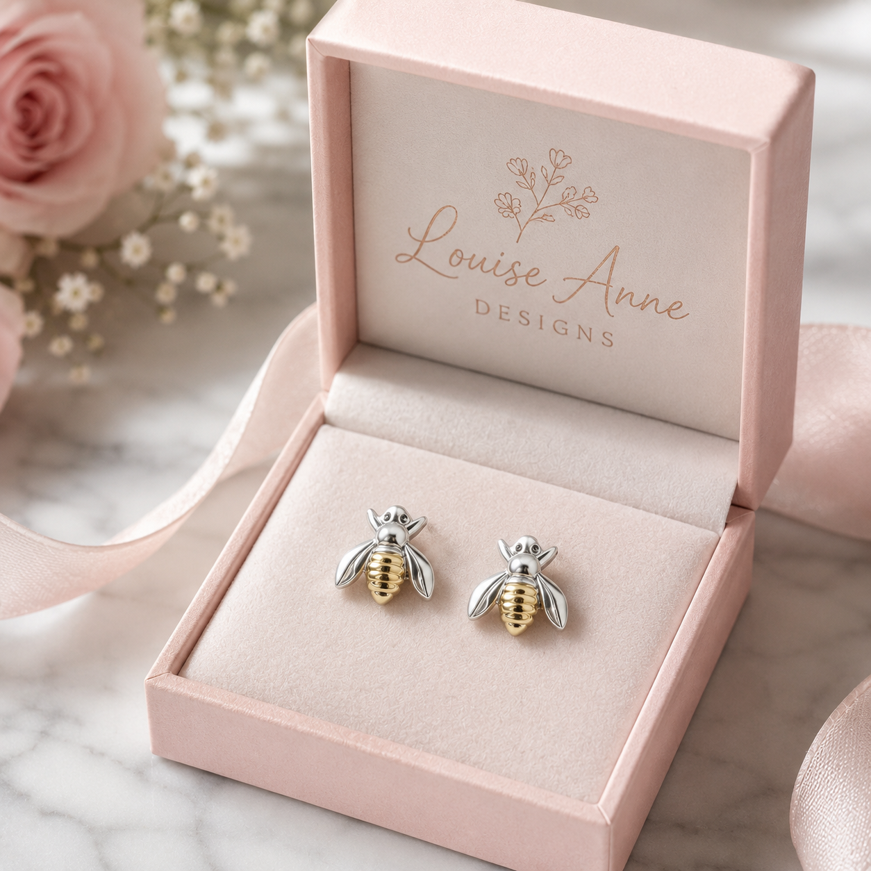 Silver Bee Earrings with a Touch of Gold