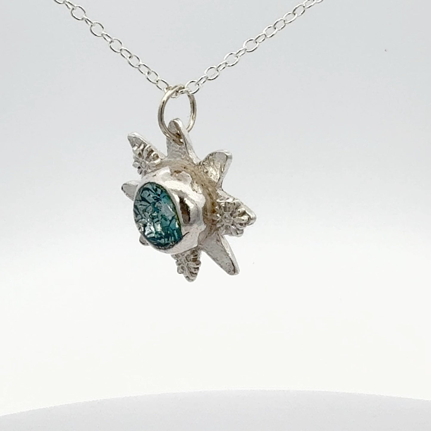Silver Star with Silvery Blue Dichroic Cabochon Necklace