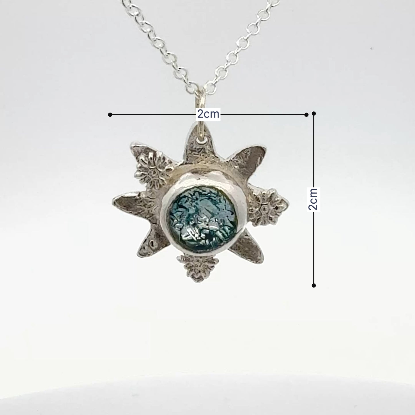 Silver Star with Silvery Blue Dichroic Cabochon Necklace