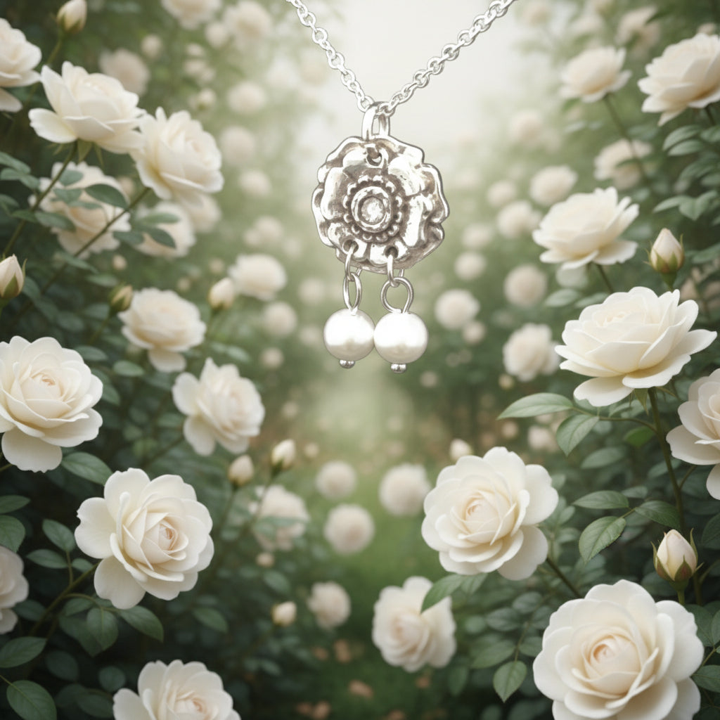 White Rose Stone Pendant