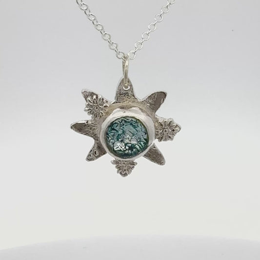 Silver Star with Silvery Blue Dichroic Cabochon Necklace
