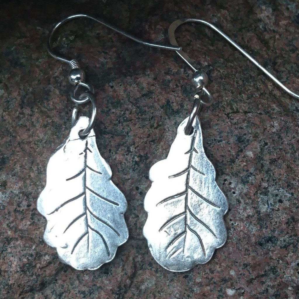 Silver oak leaf earrings